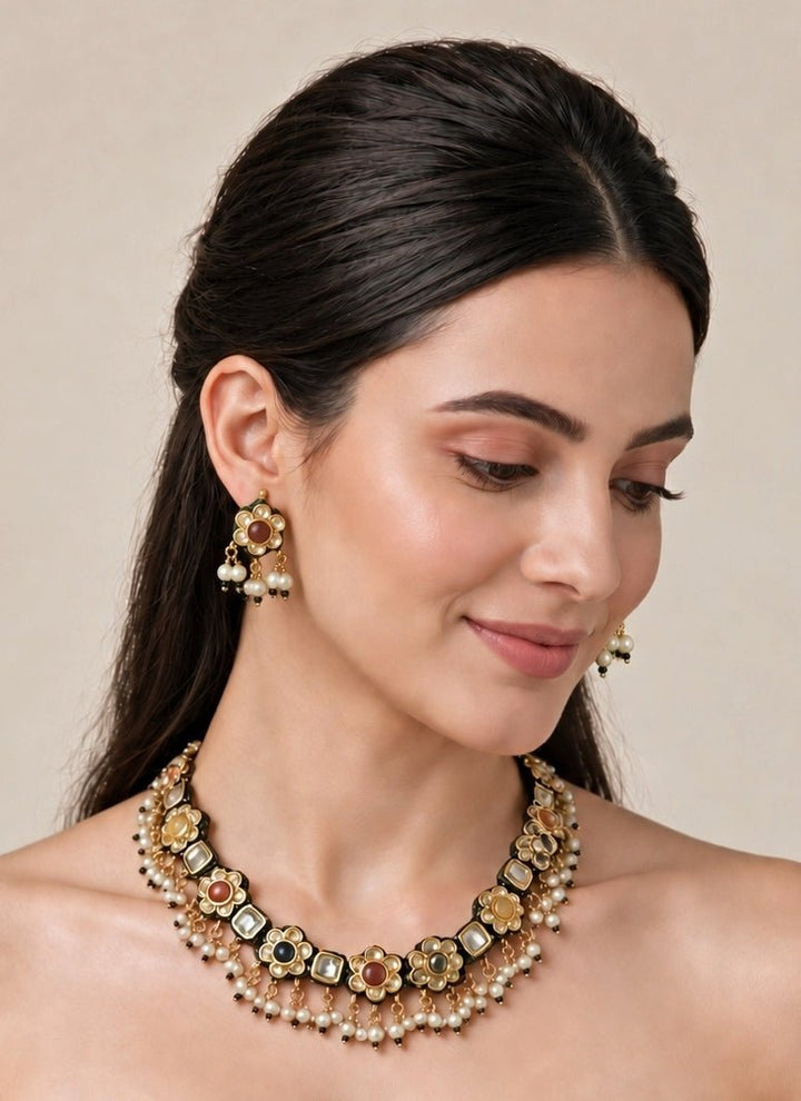 Vivinia By Vidhi Mehra Multicolor Kundan Floral Necklace SetFabilicious Fashion