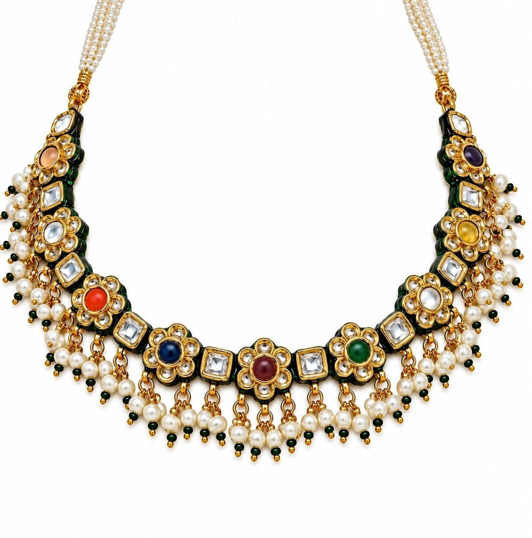 Vivinia By Vidhi Mehra Multicolor Kundan Floral Necklace SetFabilicious Fashion