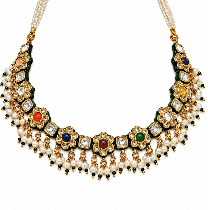 Vivinia By Vidhi Mehra Multicolor Kundan Floral Necklace SetFabilicious Fashion