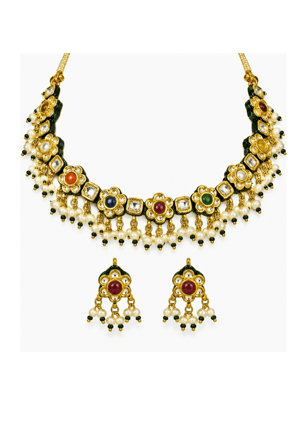 Vivinia By Vidhi Mehra Multicolor Kundan Floral Necklace SetFabilicious Fashion