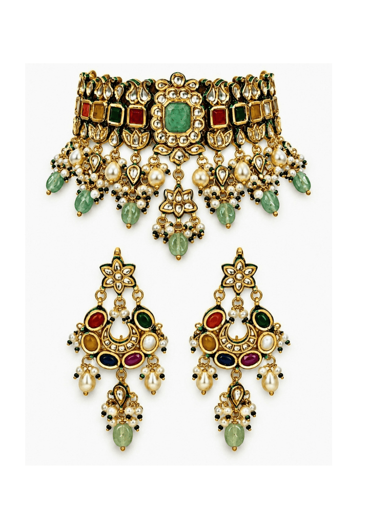 Vivinia By Vidhi Mehra Multicolor Kundan Pearl Choker SetFabilicious Fashion
