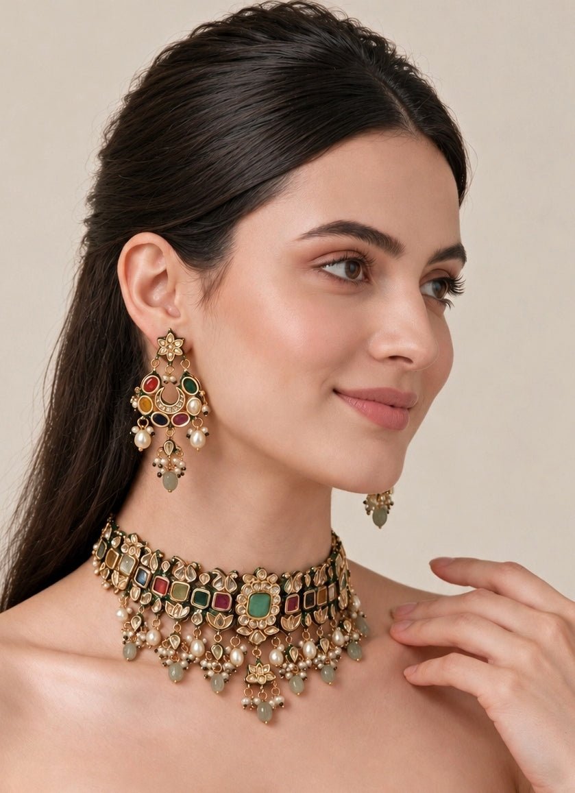 Vivinia By Vidhi Mehra Multicolor Kundan Pearl Choker SetFabilicious Fashion