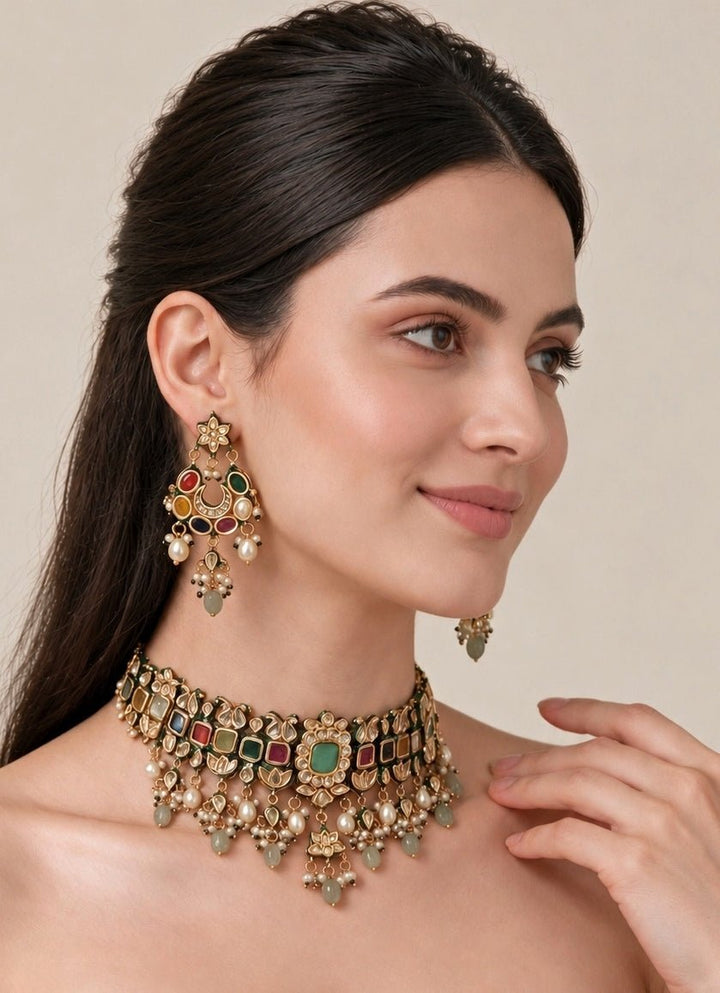 Vivinia By Vidhi Mehra Multicolor Kundan Pearl Choker SetFabilicious Fashion