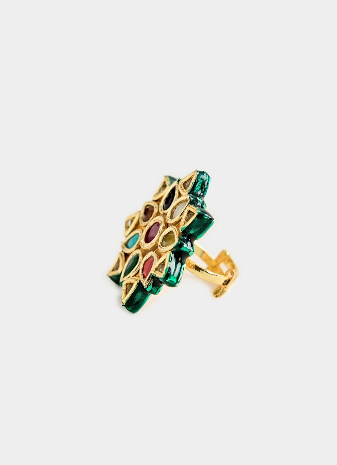 Multicolor Kundan Statement Ring Vivinia By Vidhi Mehra - Fabilicious Fashion