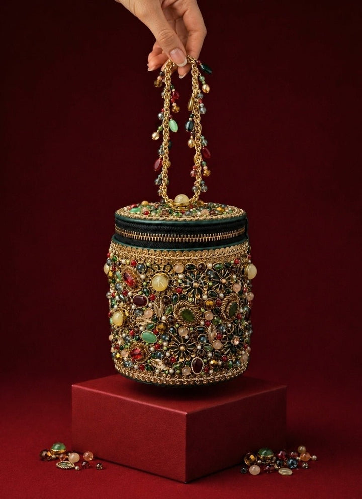 House of Kosha Multicolor Leather Embellished Cylinder Mini BagFabilicious Fashion