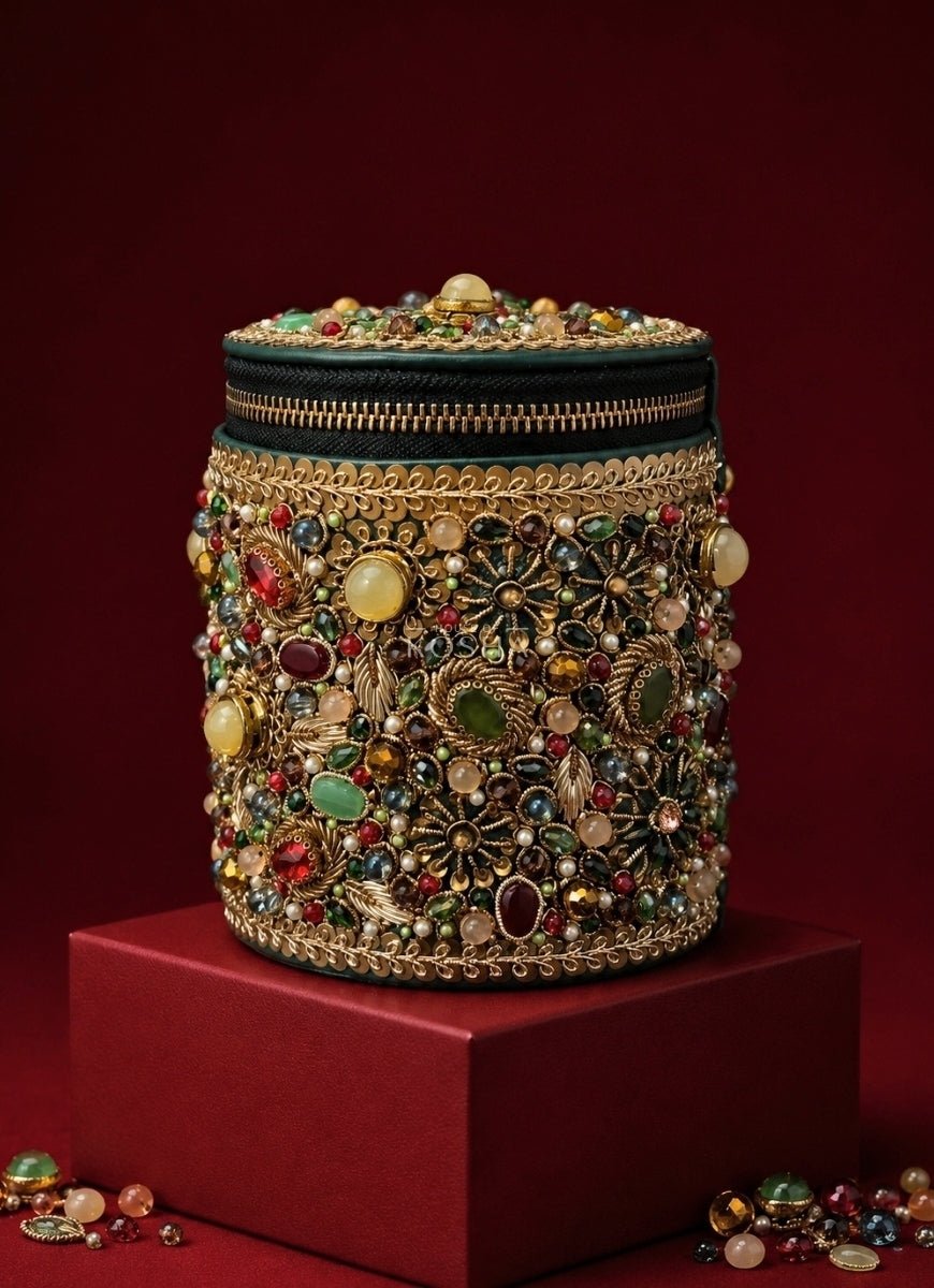 House of Kosha Multicolor Leather Embellished Cylinder Mini BagFabilicious Fashion