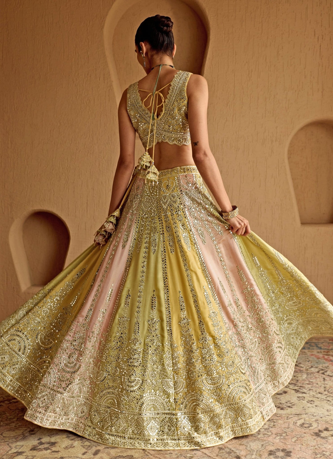 Multicolor Mirror Embroidered Tissue Lehenga Suhino - Fabilicious Fashion