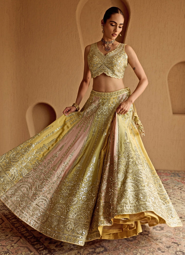 Multicolor Mirror Embroidered Tissue Lehenga Suhino - Fabilicious Fashion