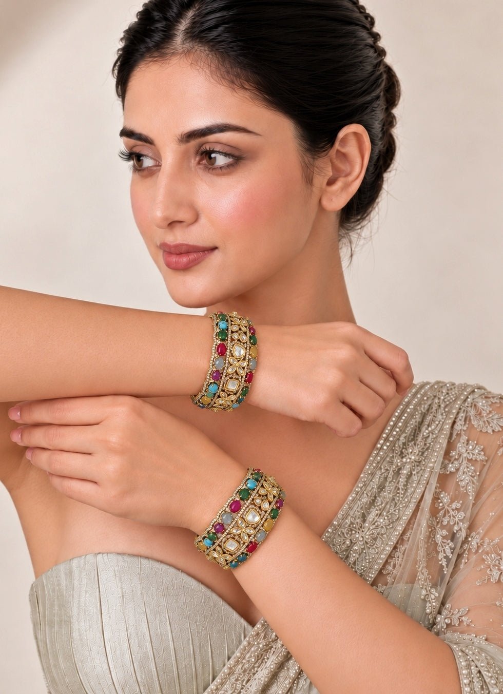 Vivinia By Vidhi Mehra Multicolor Moissanite Polki BanglesFabilicious Fashion