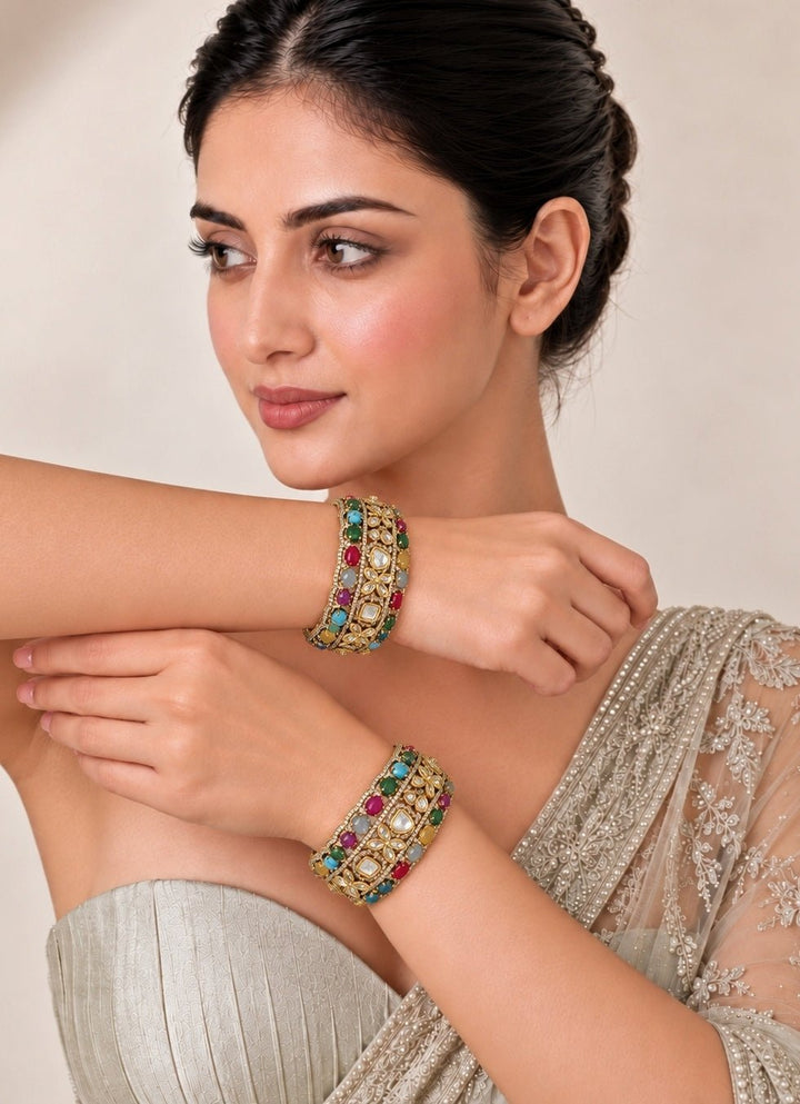 Vivinia By Vidhi Mehra Multicolor Moissanite Polki BanglesFabilicious Fashion