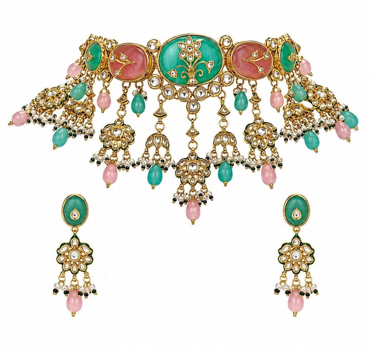 Vivinia by Vidhi Mehra Multicolor Pastel Kundan Floral Choker SetFabilicious Fashion