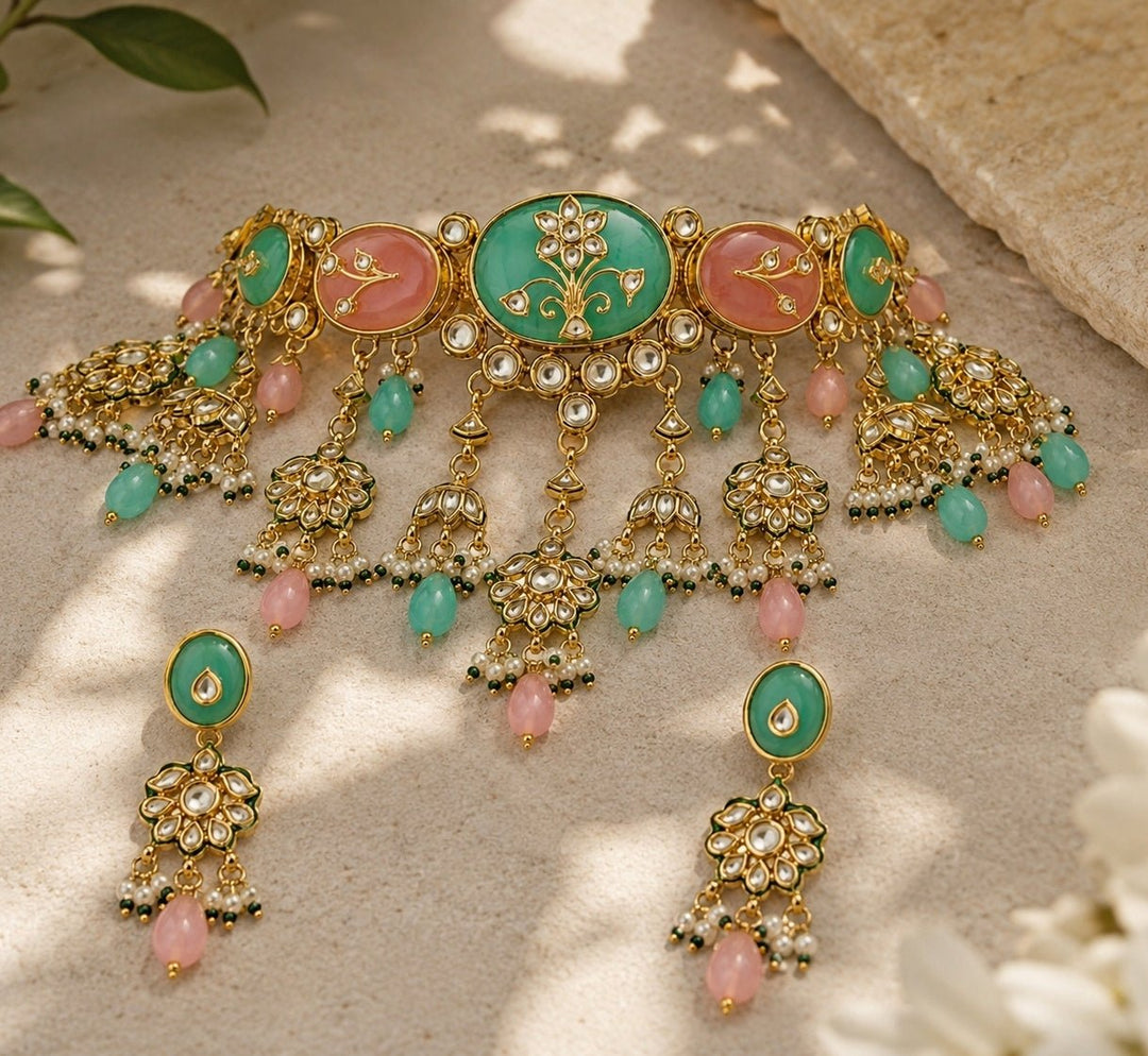 Vivinia by Vidhi Mehra Multicolor Pastel Kundan Floral Choker SetFabilicious Fashion