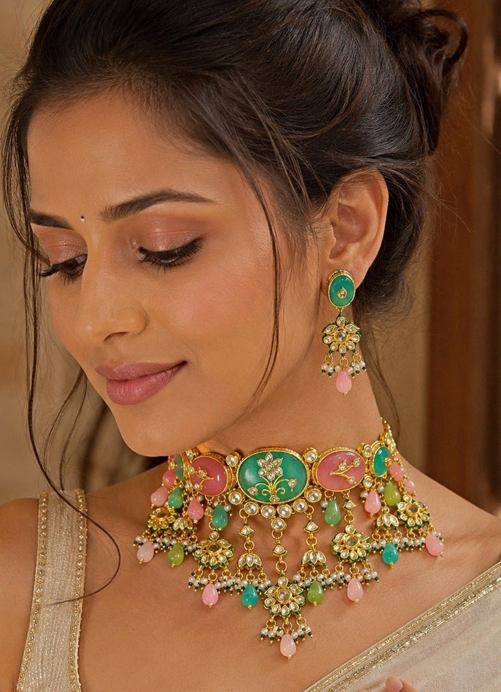 Vivinia by Vidhi Mehra Multicolor Pastel Kundan Floral Choker SetFabilicious Fashion