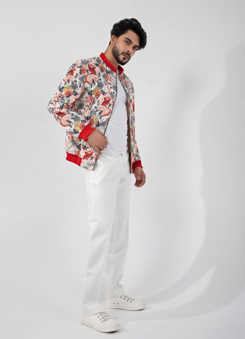 Multicolor Printed Bomber Linen Jacket Smriti - Fabilicious Fashion
