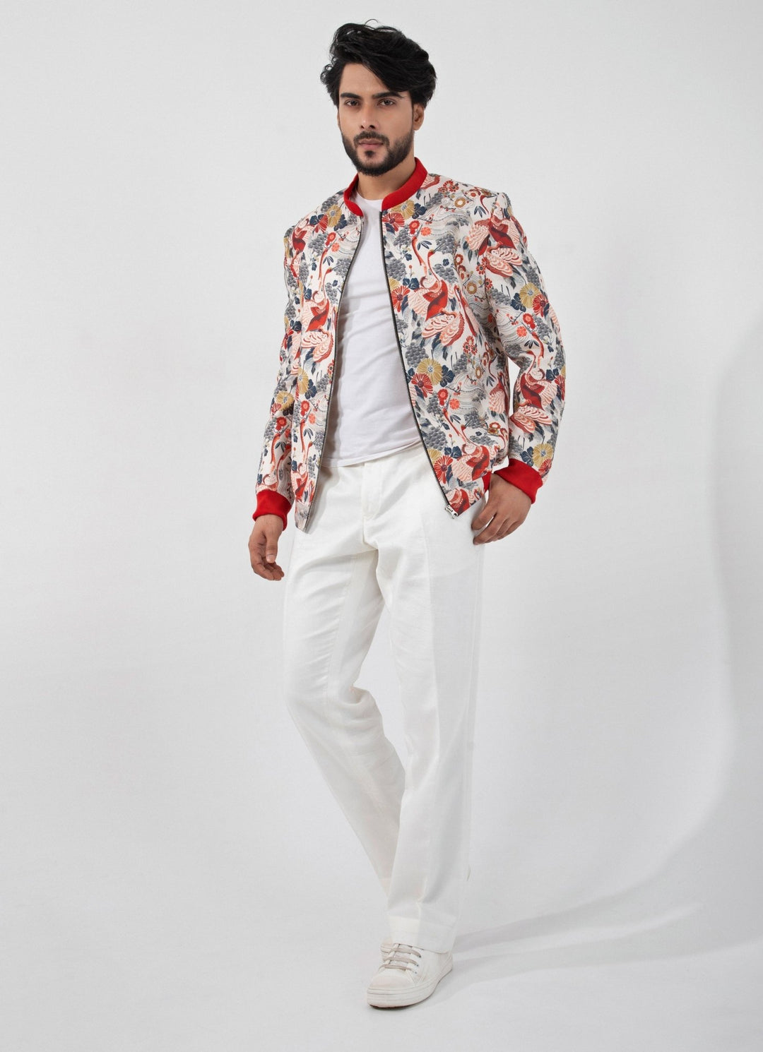 Multicolor Printed Bomber Linen Jacket Smriti - Fabilicious Fashion