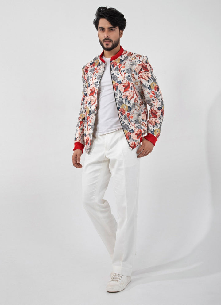 Multicolor Printed Bomber Linen Jacket Smriti - Fabilicious Fashion