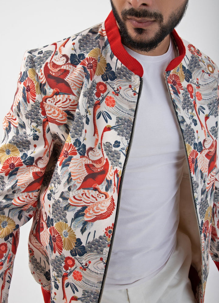 Multicolor Printed Bomber Linen Jacket Smriti - Fabilicious Fashion