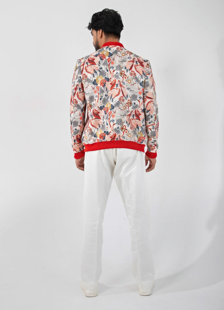 Multicolor Printed Bomber Linen Jacket Smriti - Fabilicious Fashion