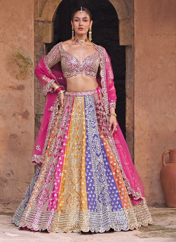 Angad Singh Multicolor Raw Silk Lehenga Set With Contrast BlouseFabilicious Fashion