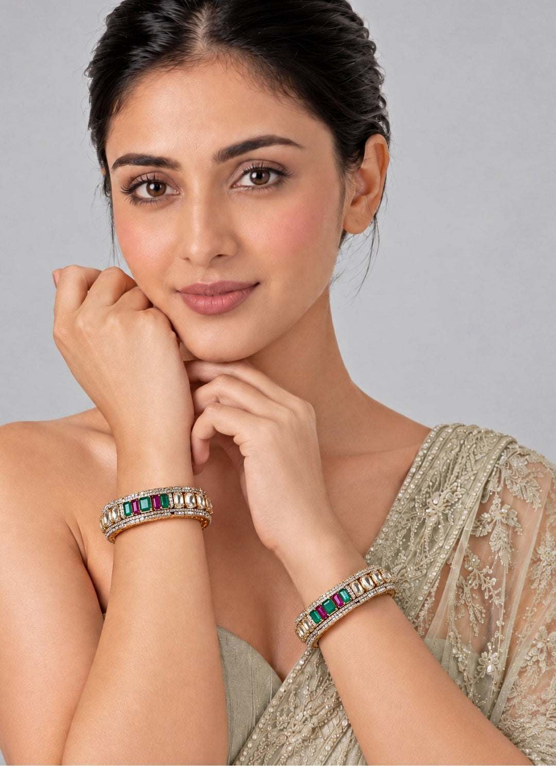 Vivinia By Vidhi Mehra Multicolor Stone And Moissanite Polki BanglesFabilicious Fashion