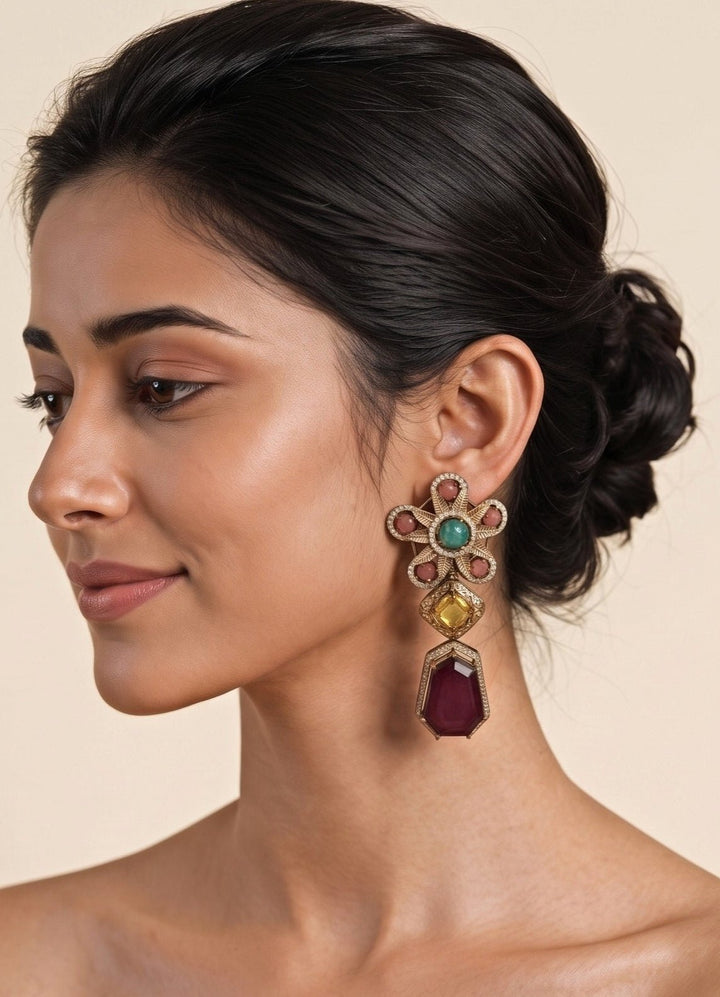 Vivinia By Vidhi Mehra Multicolor Stone Drop EarringsFabilicious Fashion