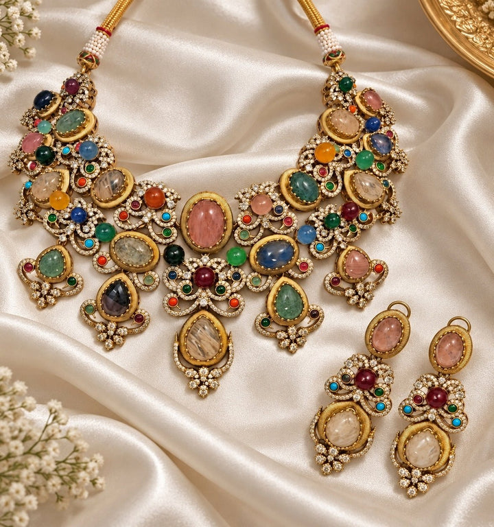 Vivinia By Vidhi Mehra Multicolor Stone Floral Necklace SetFabilicious Fashion