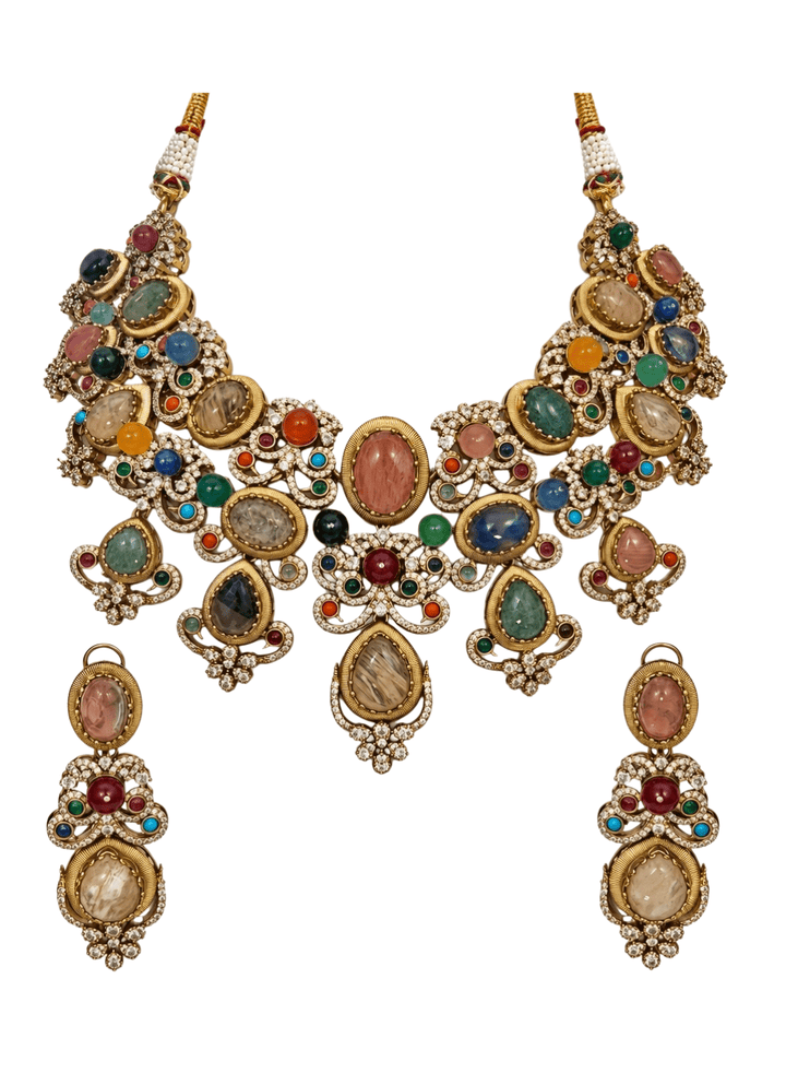 Vivinia By Vidhi Mehra Multicolor Stone Floral Necklace SetFabilicious Fashion