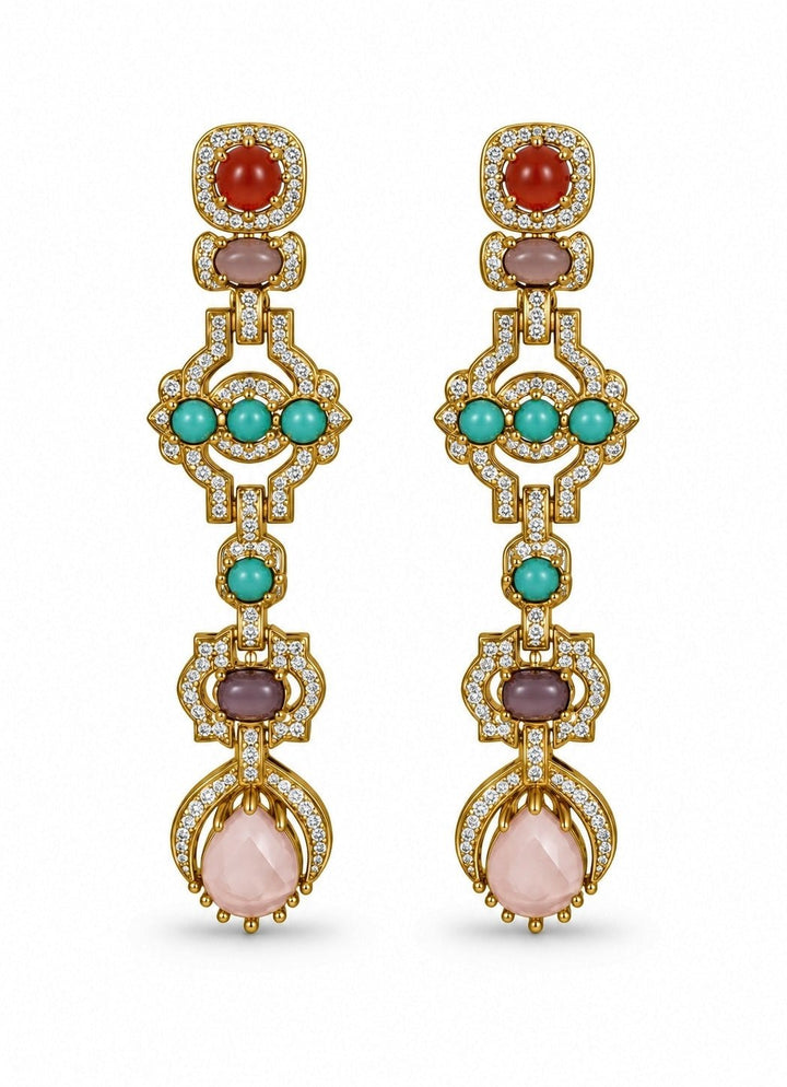 Vivinia By Vidhi Mehra Multicolor Stone Long Statement EarringsFabilicious Fashion