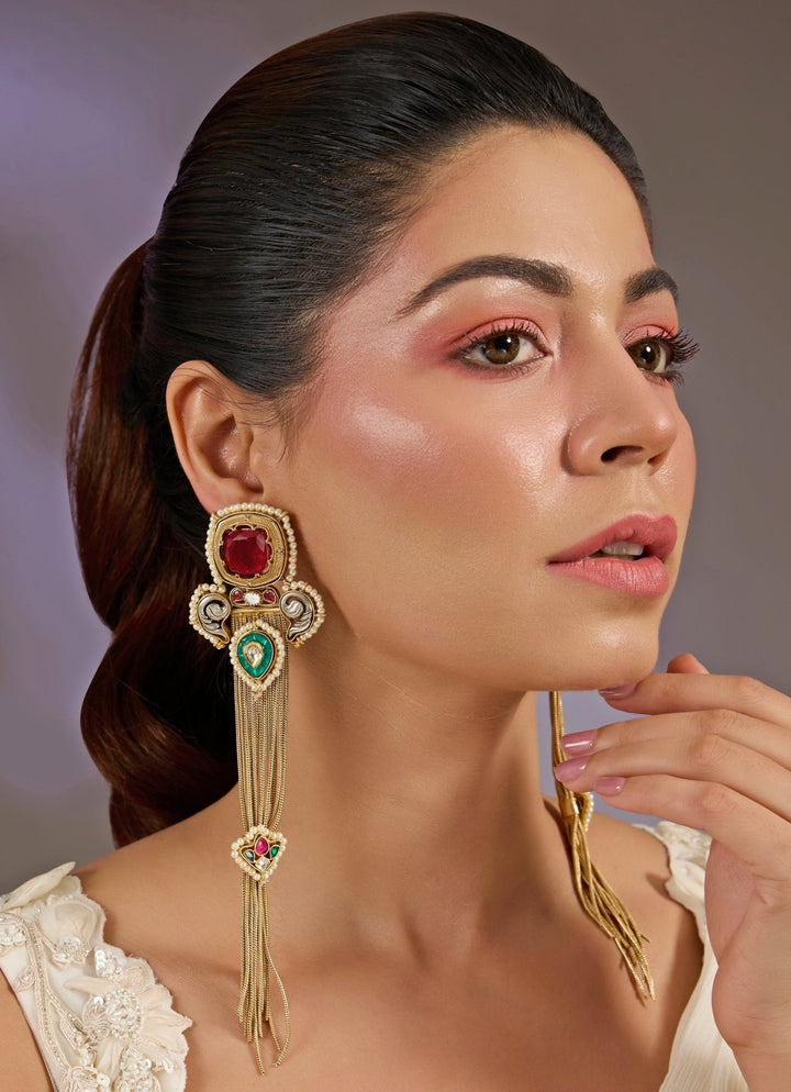 Multicolor Stone Long Statement Earrings Vivinia By Vidhi Mehra - Fabilicious Fashion