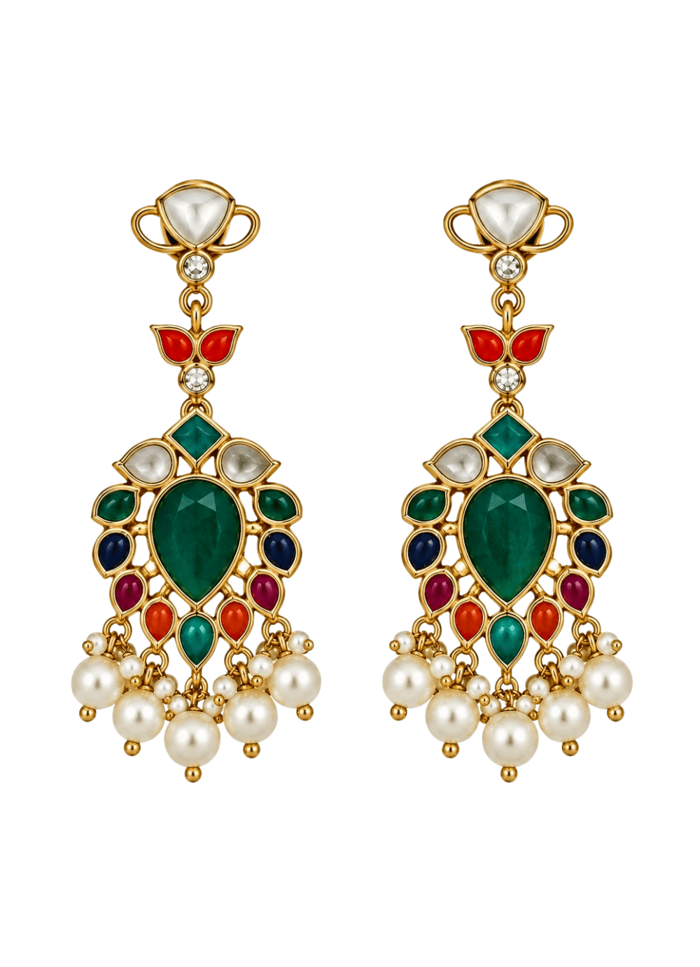 Vivinia By Vidhi Mehra Multicolor Stone Pearl Drop EarringsFabilicious Fashion