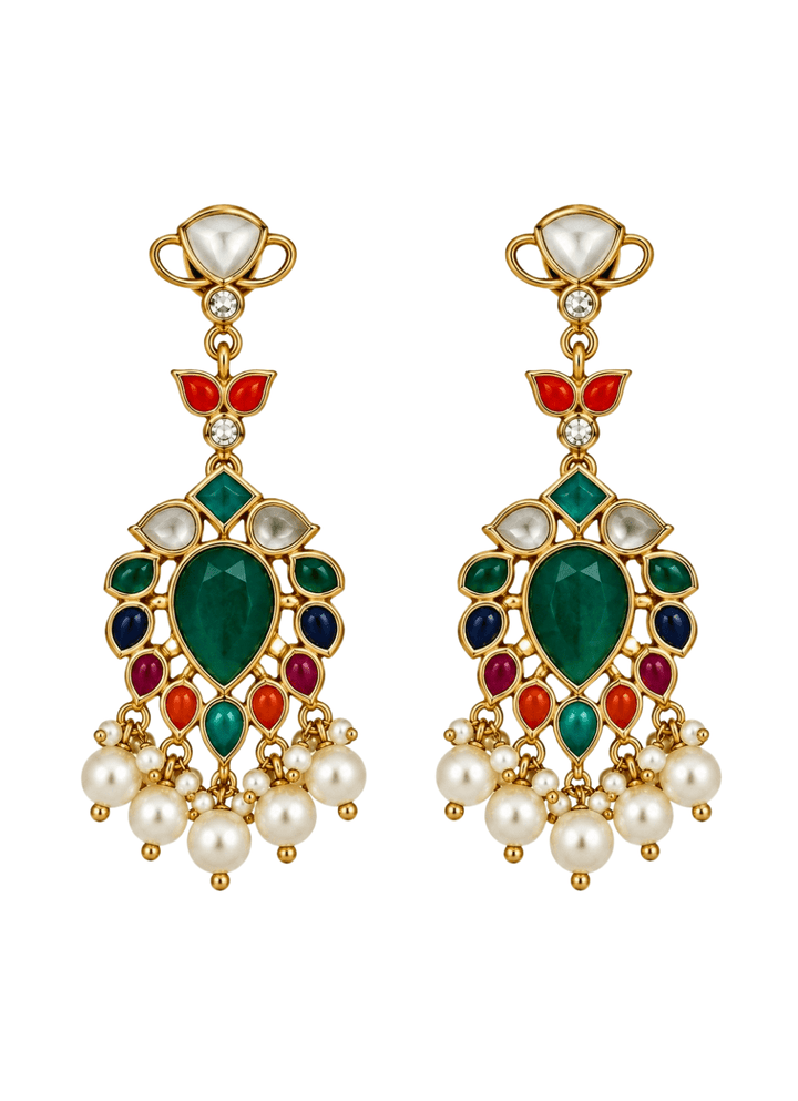 Vivinia By Vidhi Mehra Multicolor Stone Pearl Drop EarringsFabilicious Fashion