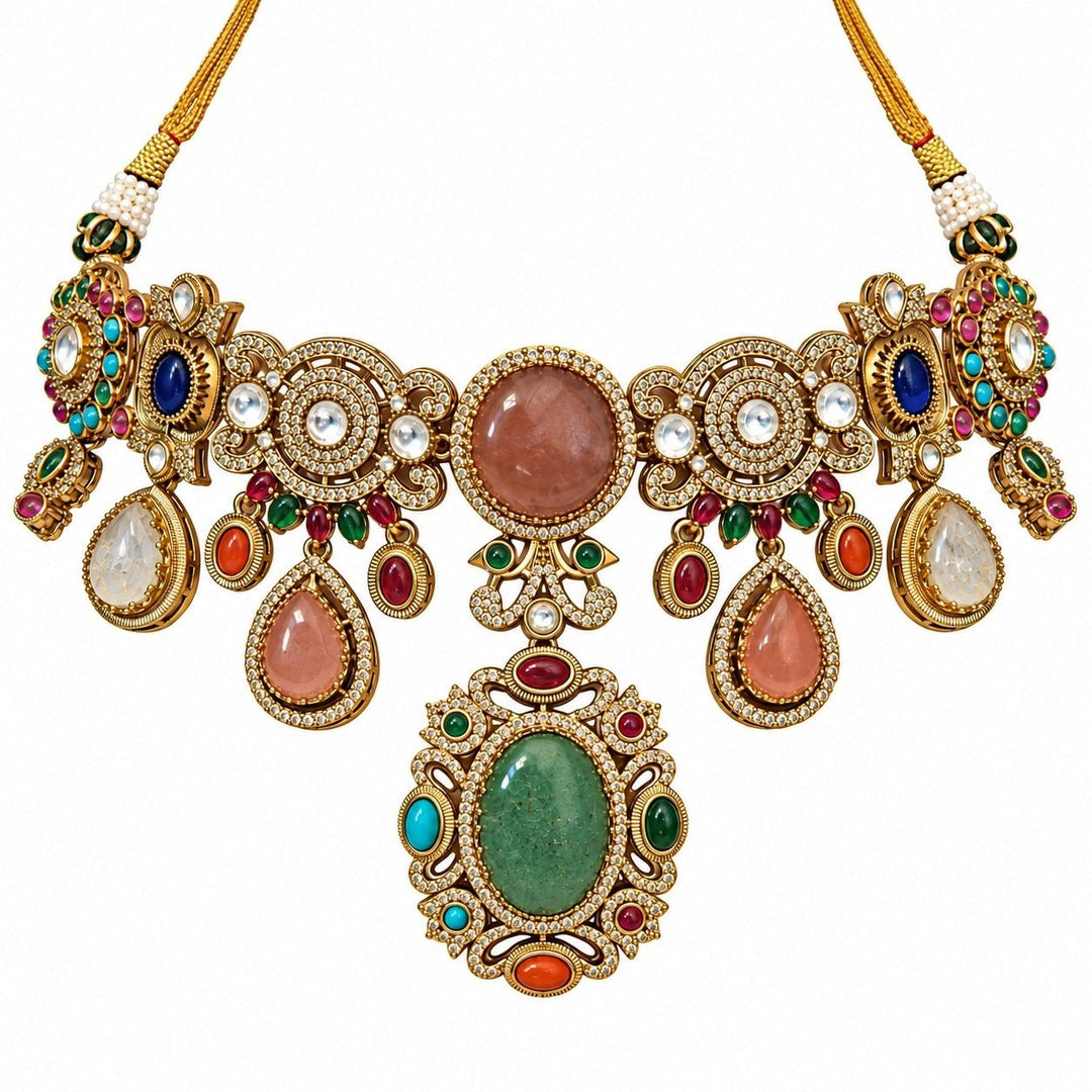 Vivinia By Vidhi Mehra Multicolor Stone Statement Necklace SetFabilicious Fashion