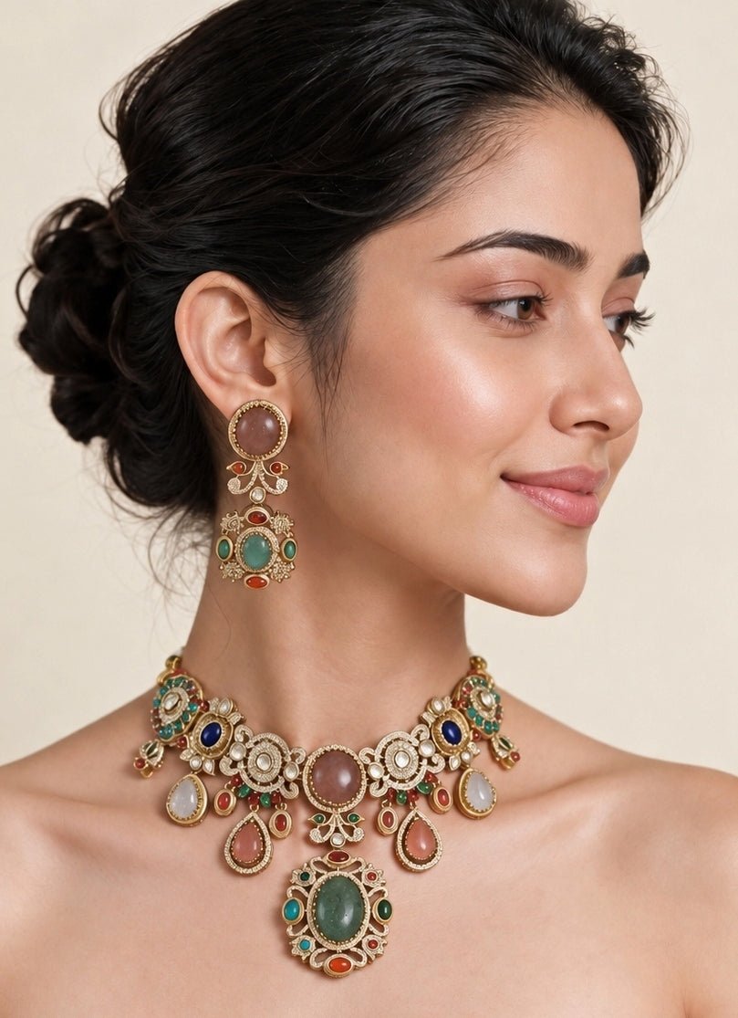 Vivinia By Vidhi Mehra Multicolor Stone Statement Necklace SetFabilicious Fashion
