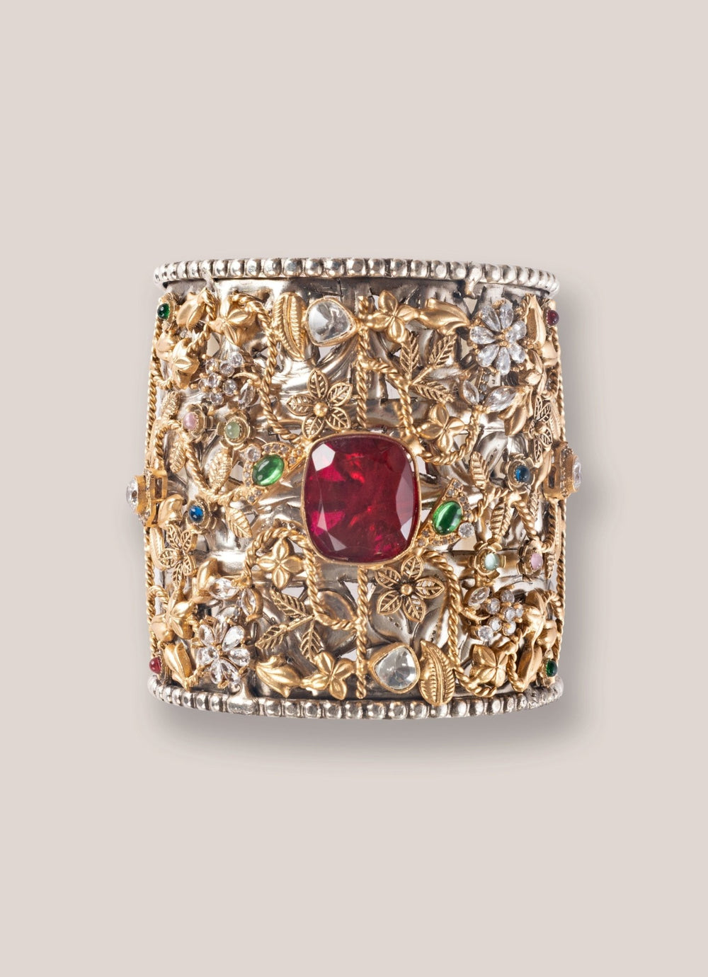 Multicolor Stones Gold Plated Cuff Bracelet Zevar by Geeta - Fabilicious Fashion