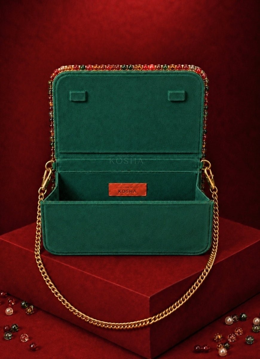 House of Kosha Multicolor Suede Embellished ClutchFabilicious Fashion