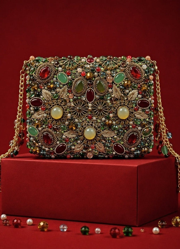 House of Kosha Multicolor Suede Embellished ClutchFabilicious Fashion