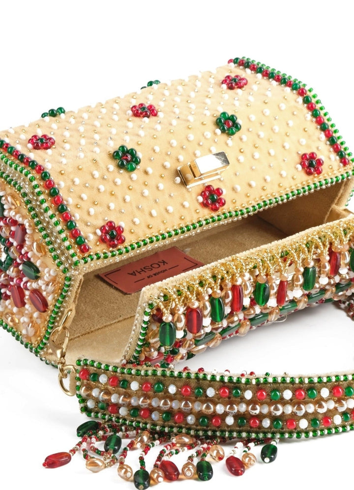Multicolor Suede Embellished Hand Bag House of Kosha - Fabilicious Fashion
