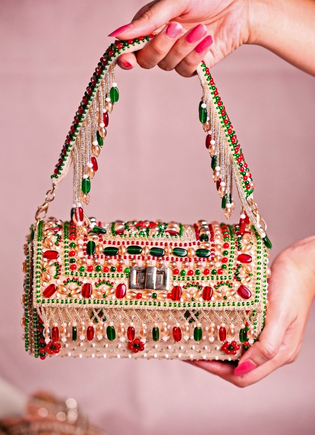 Multicolor Suede Embellished Hand Bag House of Kosha - Fabilicious Fashion