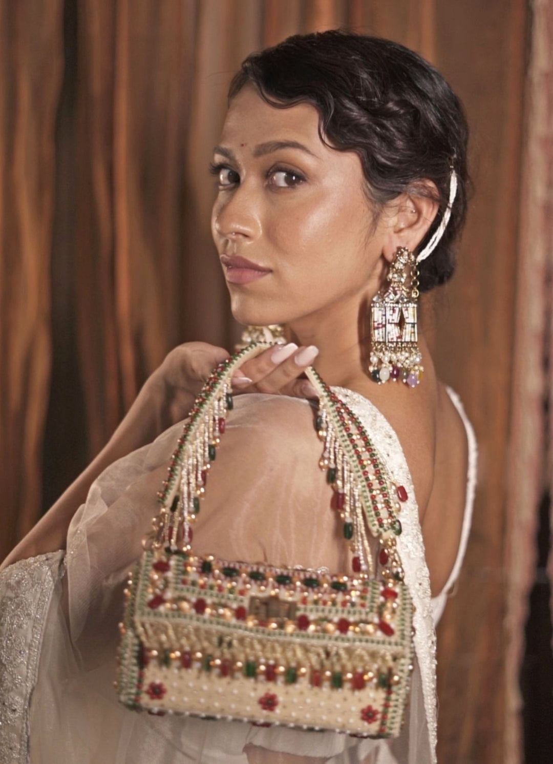 Multicolor Suede Embellished Hand Bag House of Kosha - Fabilicious Fashion