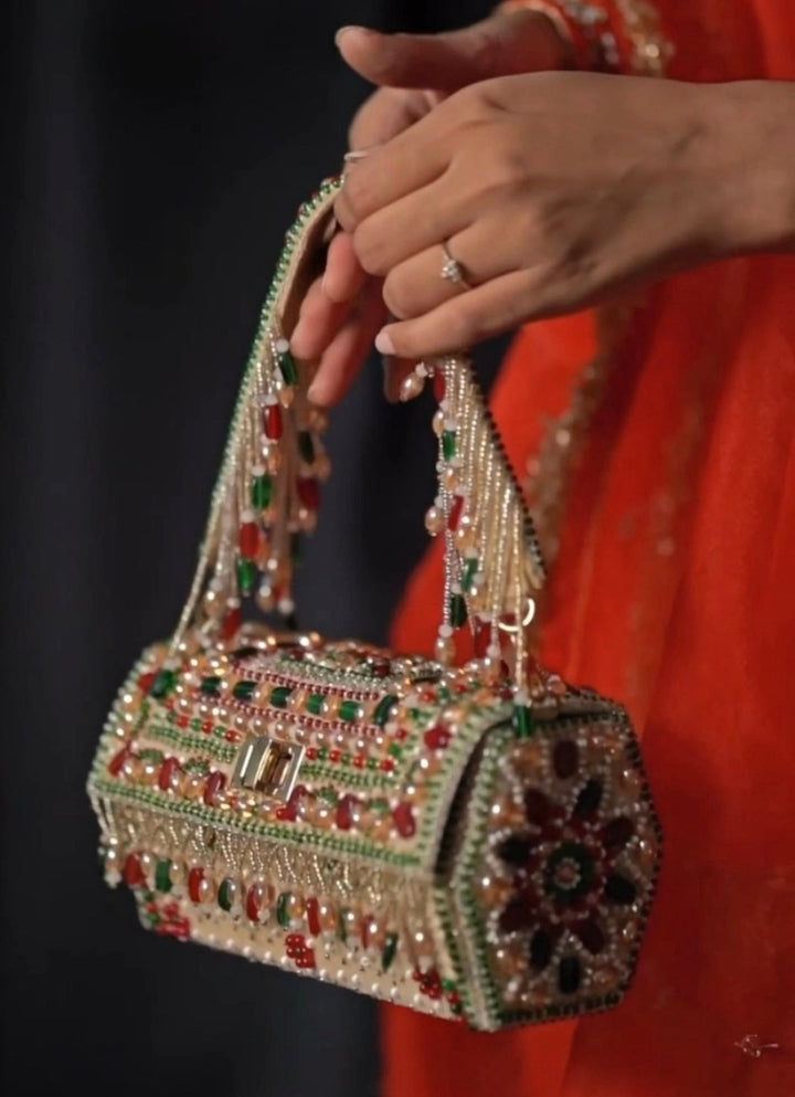Multicolor Suede Embellished Hand Bag House of Kosha - Fabilicious Fashion