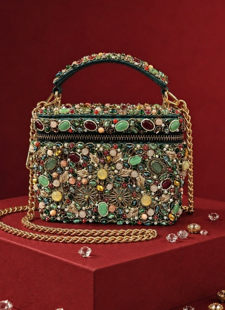 House of Kosha Multicolor Suede Embellished Vanity BagFabilicious Fashion