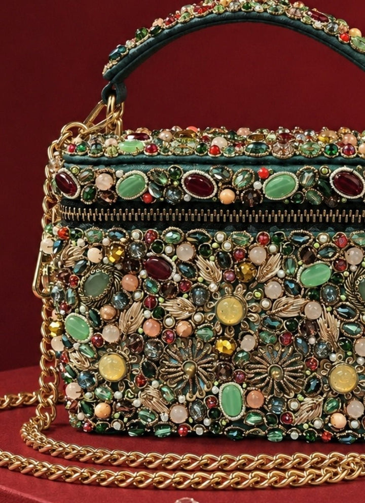 House of Kosha Multicolor Suede Embellished Vanity BagFabilicious Fashion