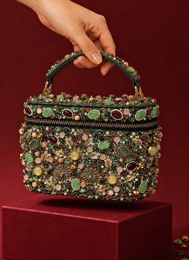 House of Kosha Multicolor Suede Embellished Vanity BagFabilicious Fashion