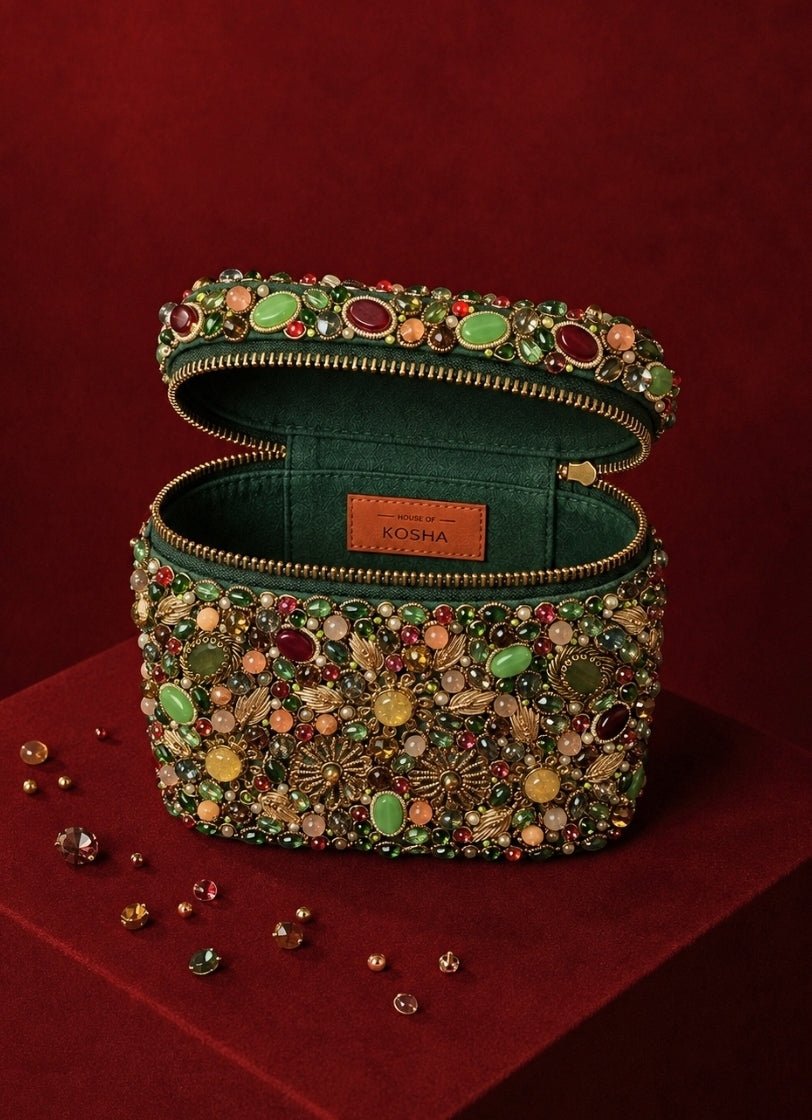 House of Kosha Multicolor Suede Embellished Vanity BagFabilicious Fashion