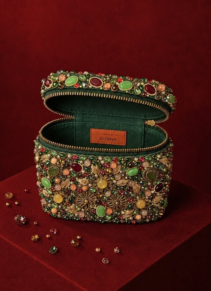 House of Kosha Multicolor Suede Embellished Vanity BagFabilicious Fashion