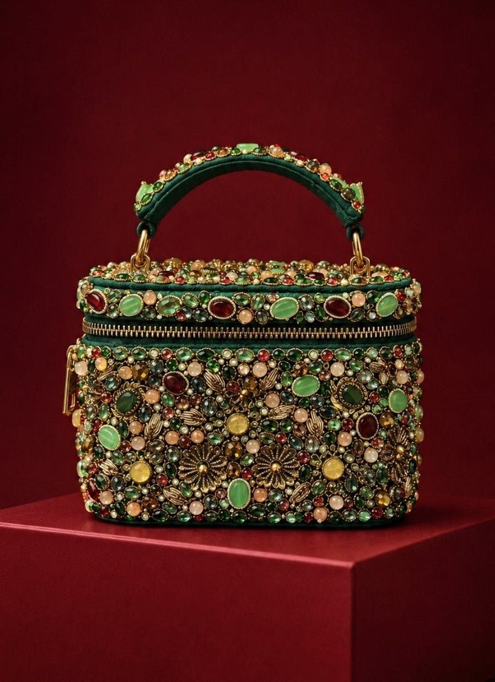 House of Kosha Multicolor Suede Embellished Vanity BagFabilicious Fashion