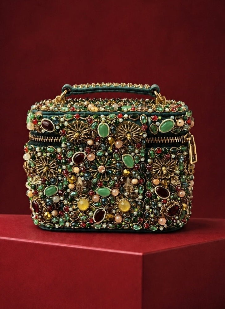 House of Kosha Multicolor Suede Embellished Vanity BagFabilicious Fashion