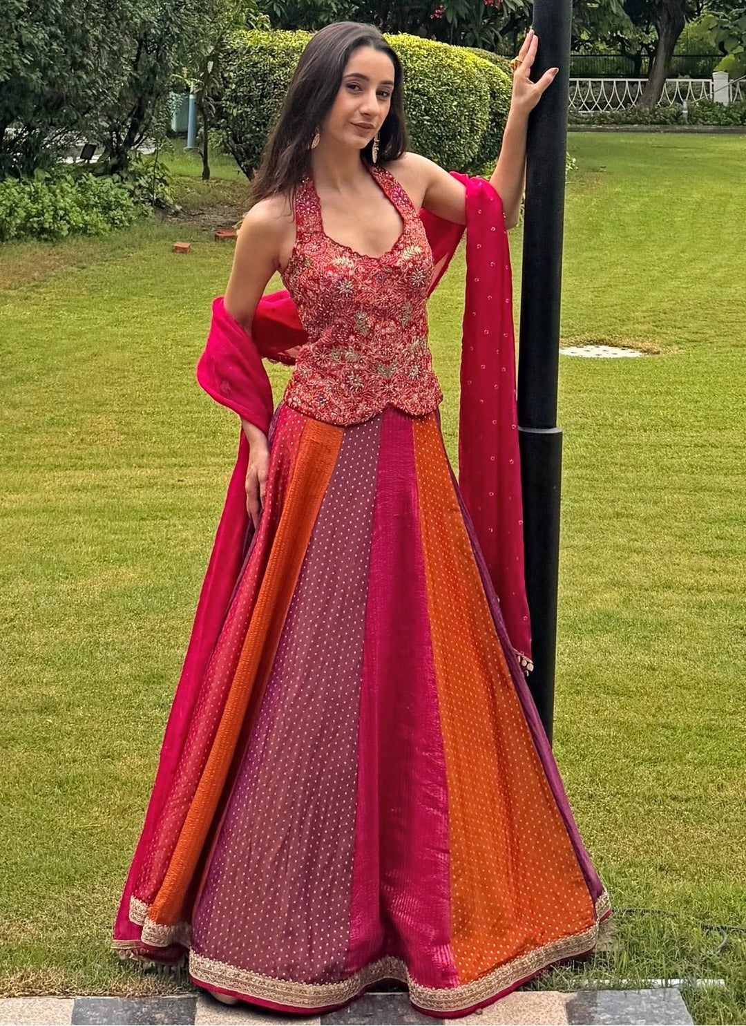 Chamee and Palak Multicolor Tissue Jamewar Lehenga With CorsetFabilicious Fashion