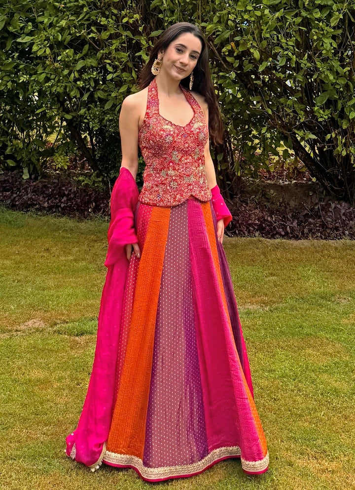 Chamee and Palak Multicolor Tissue Jamewar Lehenga With CorsetFabilicious Fashion