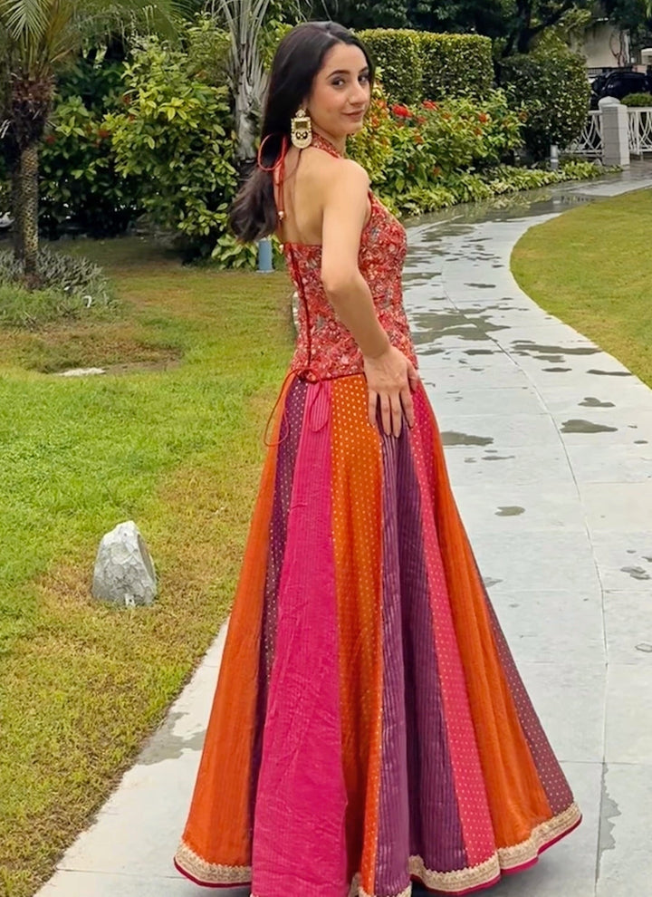 Chamee and Palak Multicolor Tissue Jamewar Lehenga With CorsetFabilicious Fashion